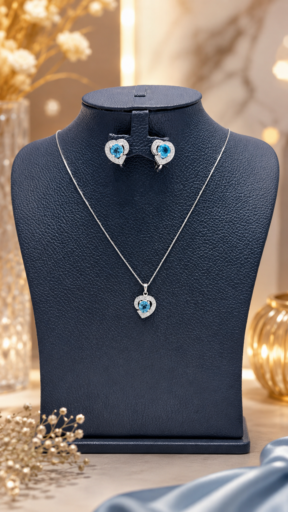 Buy Silver Blue Stone Pendant Set Online UAE | Eleganza Silver Jewellery