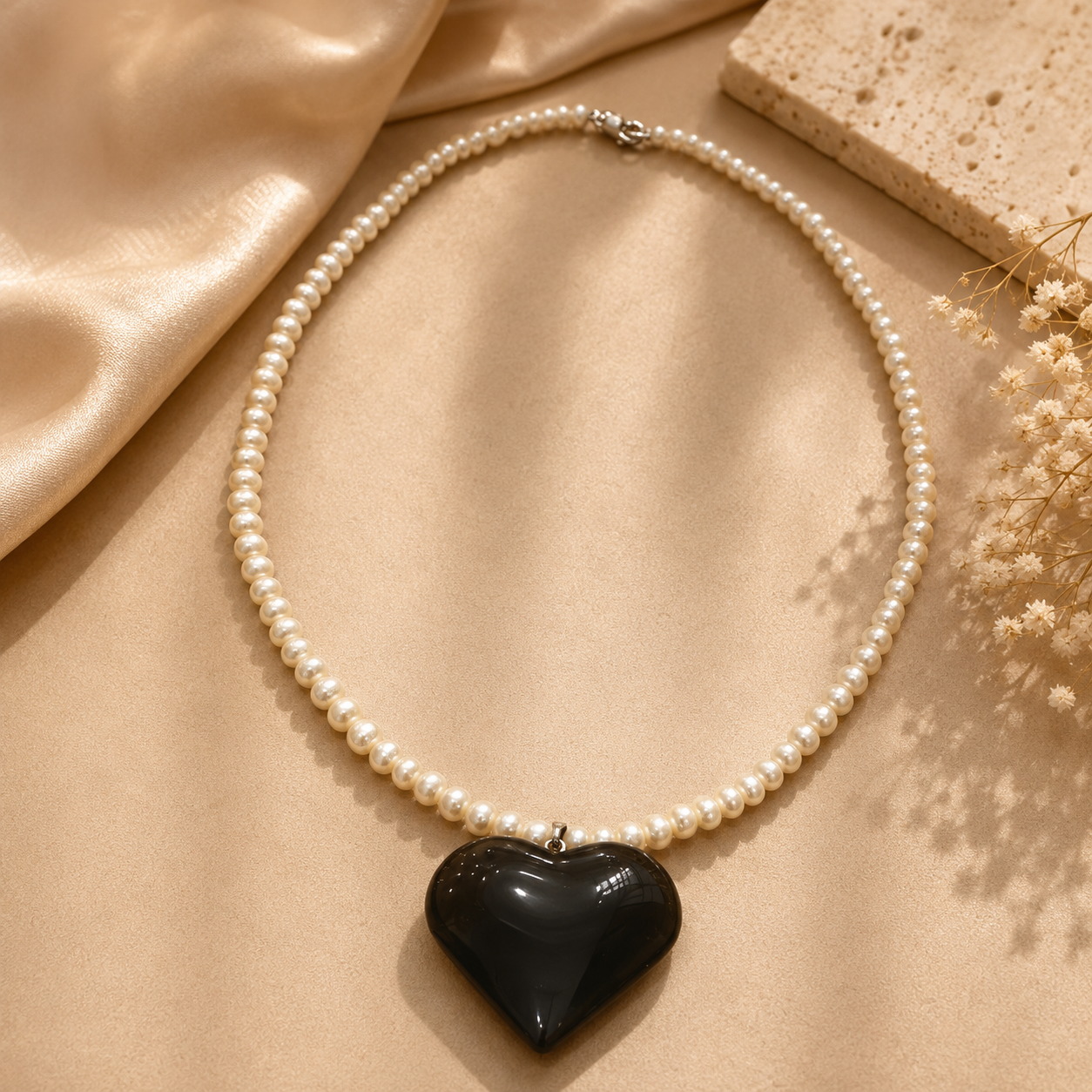Buy Pearl Necklace With Heart Locket Necklace Online UAE | Eleganza Silver Jewellery