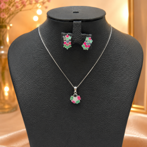 Buy Silver Set Mixed Stone (Emerald&Ruby) Earing (Pair) Online UAE | Eleganza Silver Jewellery