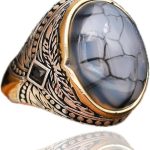 Mens Silver Ring Agate - Genuine Gemstone Silver Ring for Men UAE