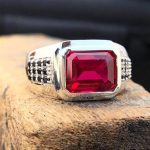 Men Silver Ring Synthetic Ruby - Genuine Gemstone Ring for Men UAE