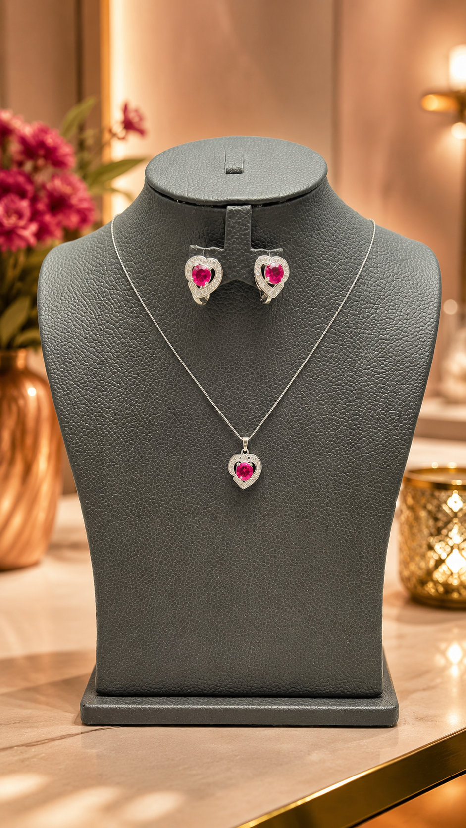 Buy Silver Set pink Stone Pendent Online UAE | Eleganza Silver Jewellery