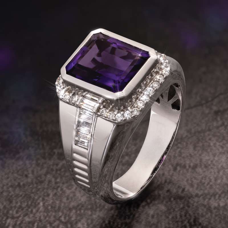 Men Silver Ring Amethyst - Genuine Gemstone Ring for Men UAE