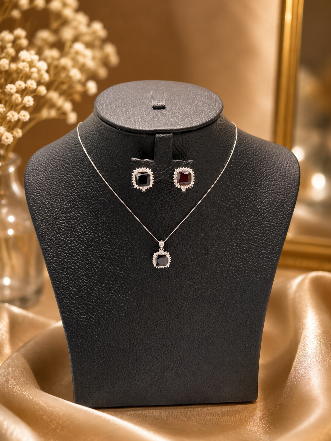 Buy Silver Set Mixed Stone (Black) Pendent Online UAE | Eleganza Silver Jewellery