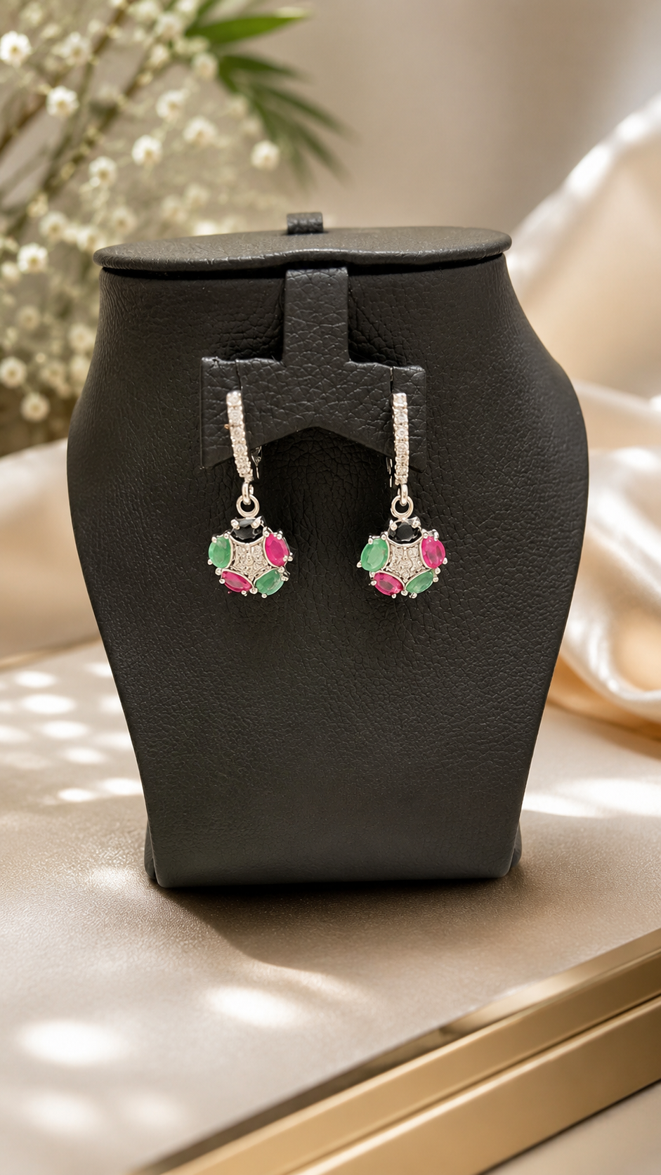 Buy Silver Set Mixed Stone Earing (Pair) Online UAE | Eleganza Silver Jewellery