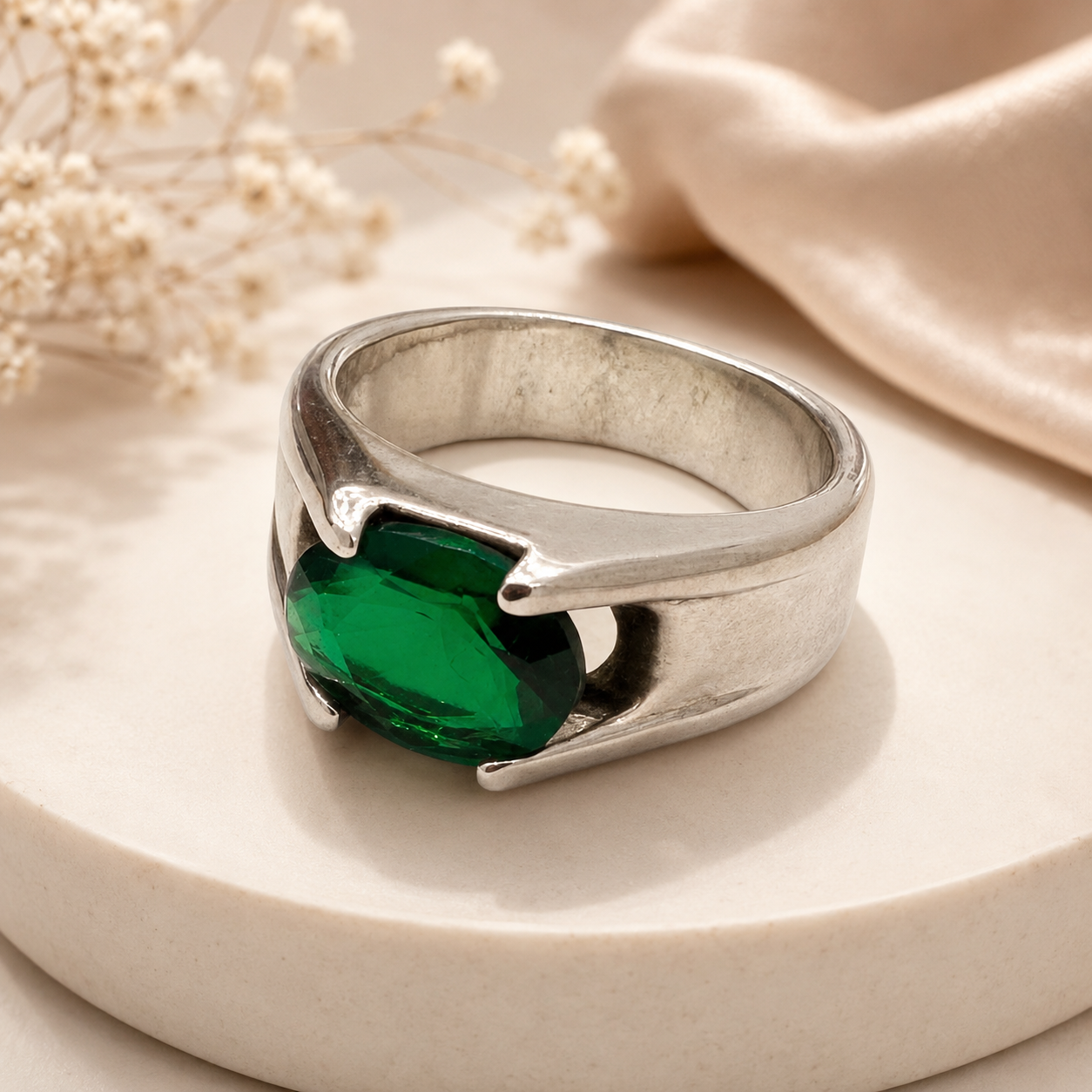 ladies silver ring round 1(green)