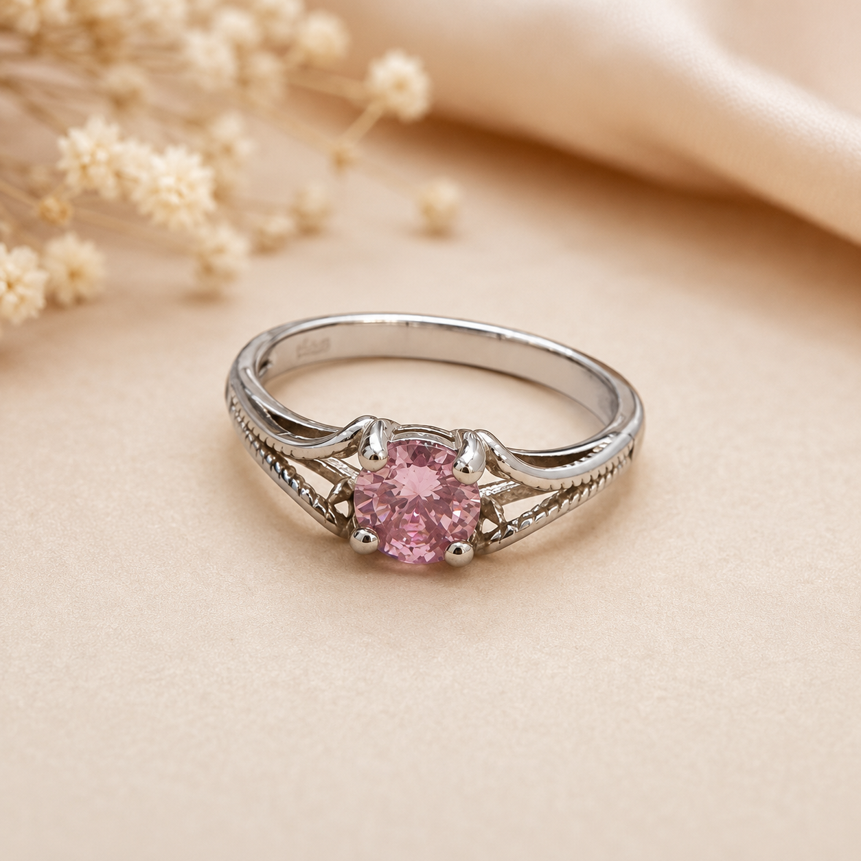 ladies silver ring round 2(pink)