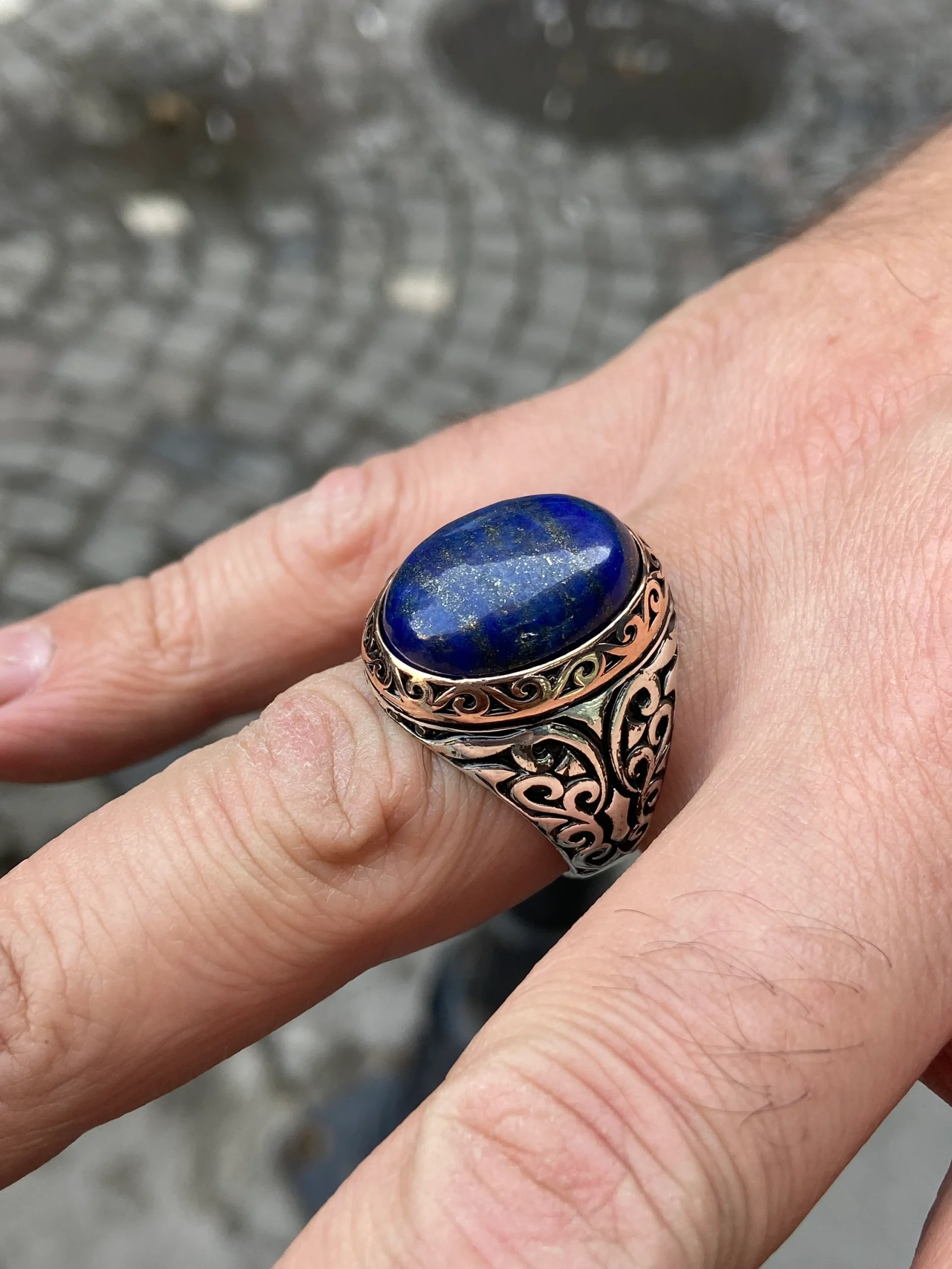 Men Silver Ring Lapis - Genuine Gemstone Ring for Men UAE