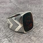 Men Silver Ring Blood Stone - Genuine Gemstone Ring for Men UAE