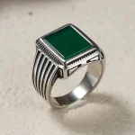 Men Silver Ring Green Onyx - Genuine Gemstone Ring for Men UAE